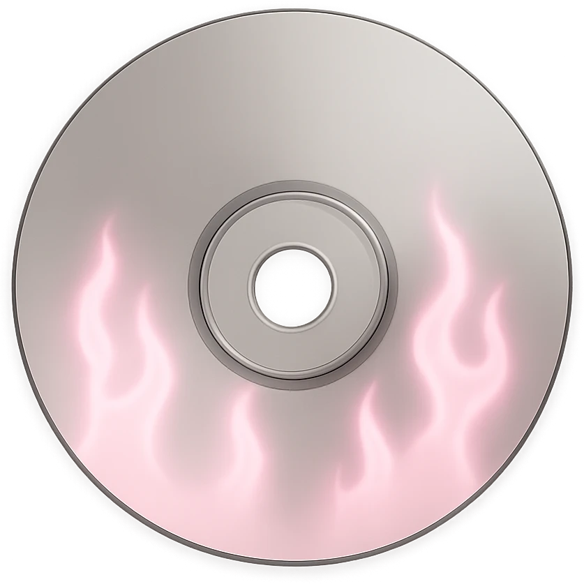 A minimalist CD disc with subtle pink flames, glowing effect, variation 2 emoji