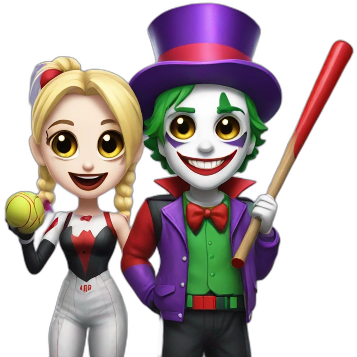 Joker and Harley Quinn with gum and baseball bat emoji