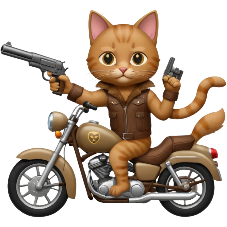 Cat on a mother cycle shooting a gun in the air emoji