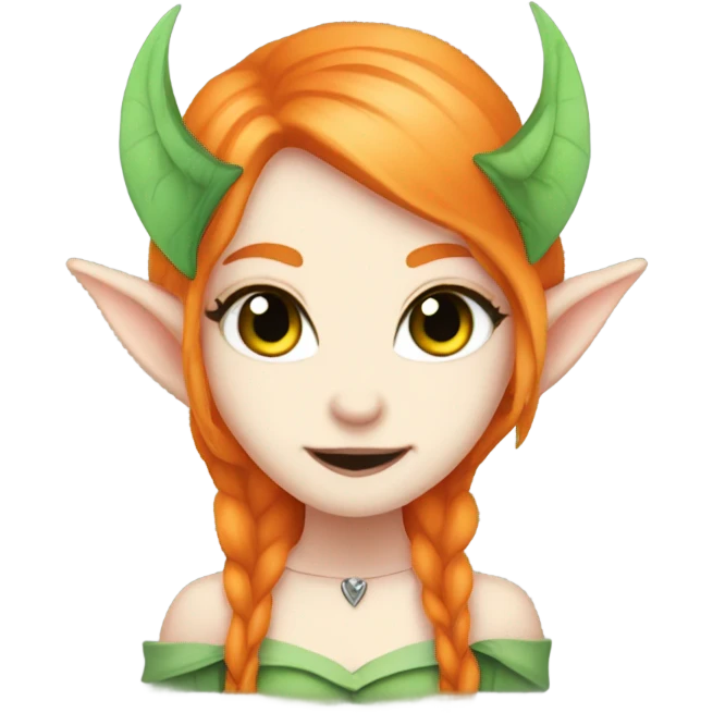 Cute pale vampire teeth vampire princess elf ears green eyes orange hair emoji