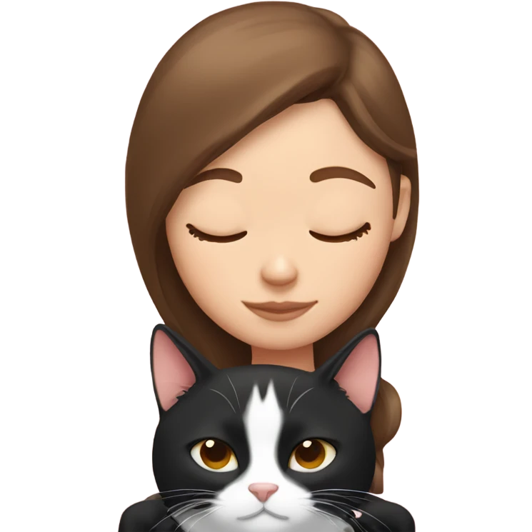 Brown hair girl sleeping with tuxedo cat emoji