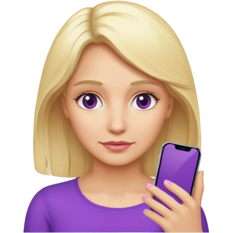 Une femme blonde âgée avec un smartphone dans la main et des ondes violettes  emoji