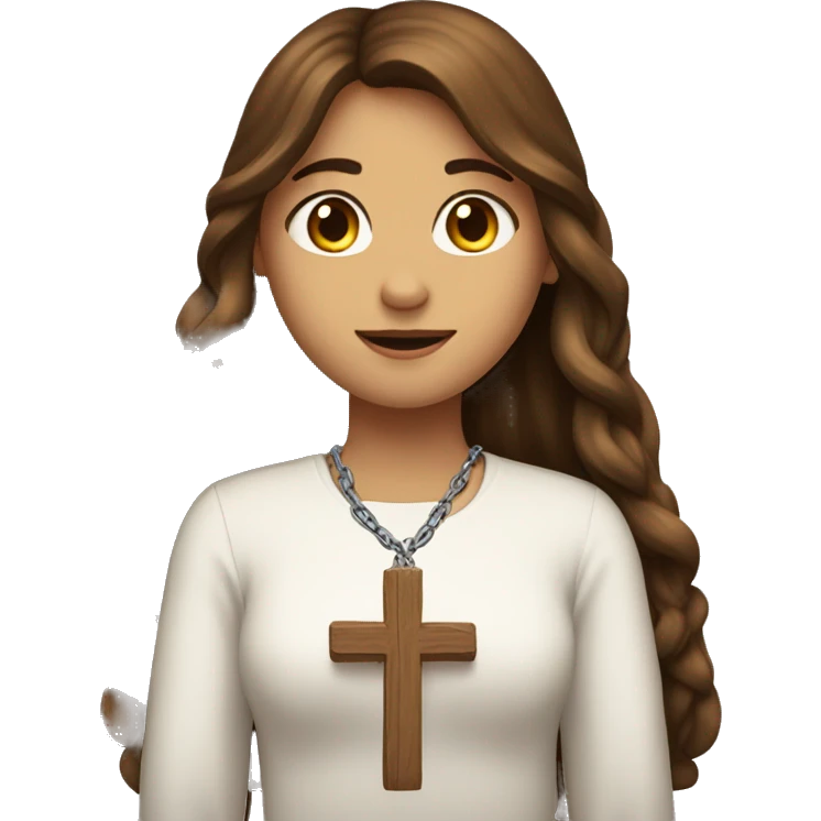bautefull Long Brown Hair Girl That love Christ and weare a Cross chain emoji