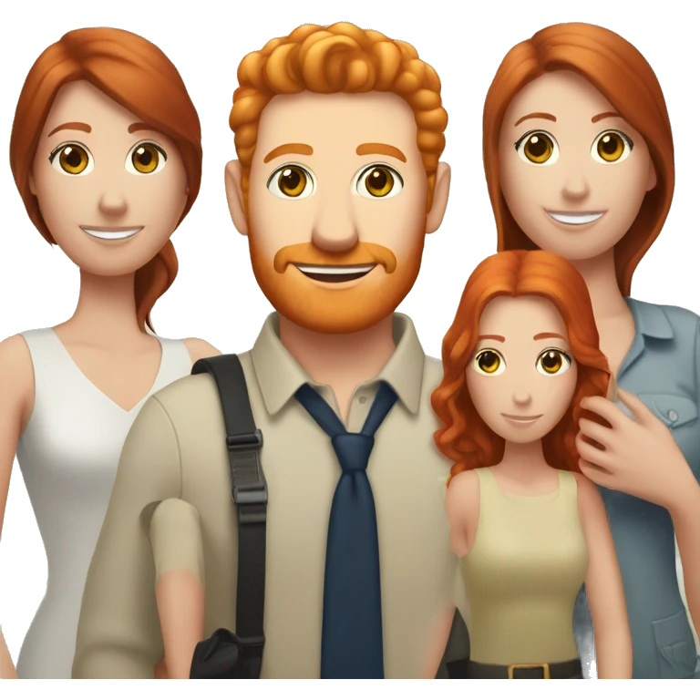 Ginger Husband with brunette and redhead wives throuple emoji