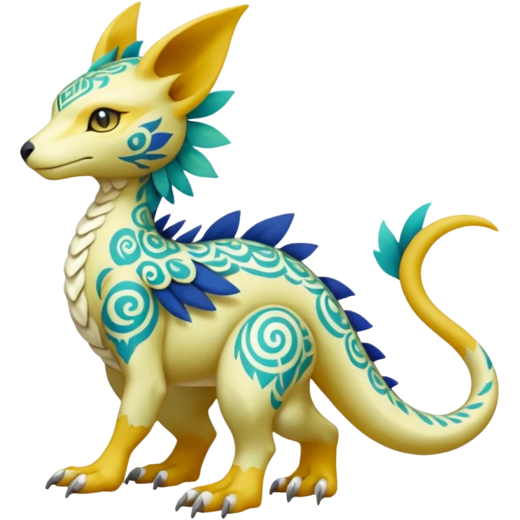 colorful lush ethereal divine exotic patterned beautiful elegant pretty realistic Fakémon-Digimon-Fionbri-Trico-creature (full body) emoji