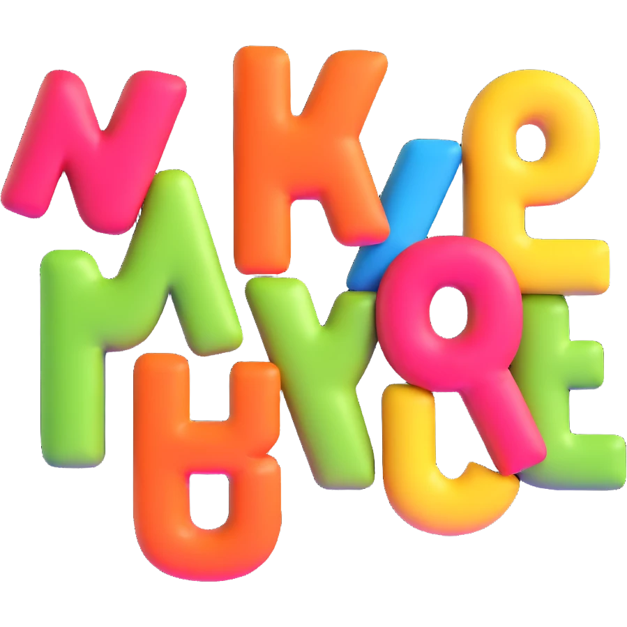 dimensional text inscription, floating cartoon letters, perspective view, bright colorful, lively atmosphere emoji