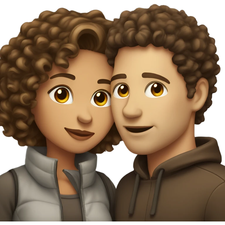 Light skinned woman with curly hair and white man with short straight dark brown hair kissing  emoji