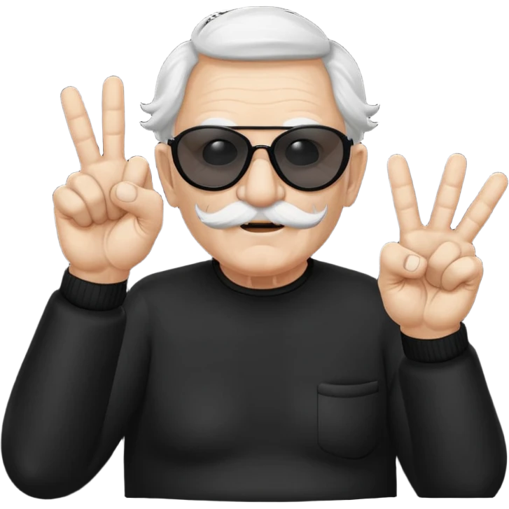Some white old guy with a mask on and black shades with it also holding up the middle fingers emoji