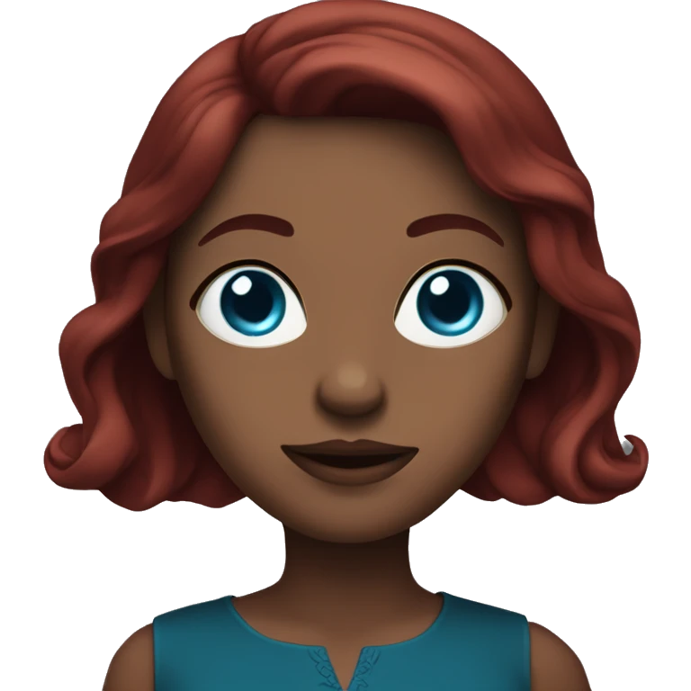 White woman with blue eyes and long dark red hair wearing a dark red dress emoji