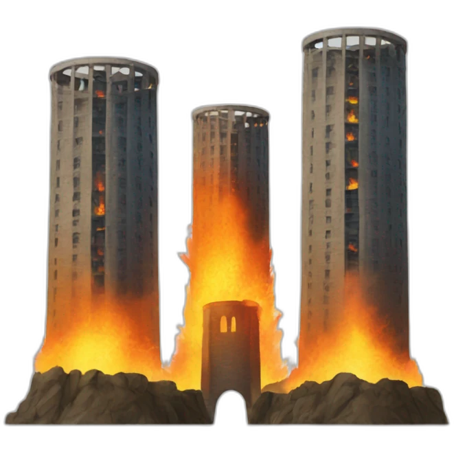 two towers and one's on fire emoji