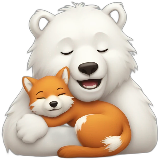 white Bear lovely hugs a fox emoji