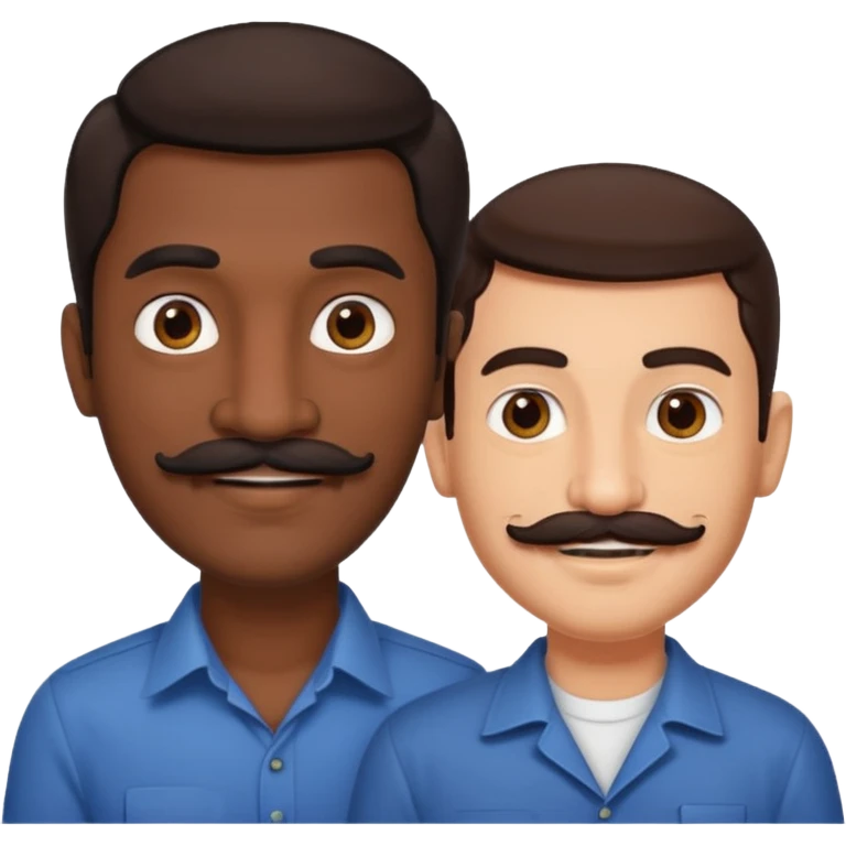 Gay couple. Tall dark indian man with mustache and shorter white man with dark brown hair. emoji