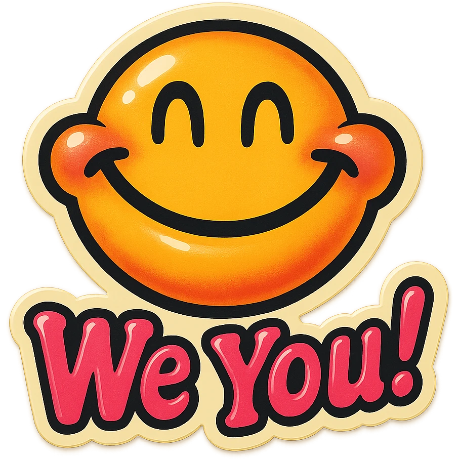 excited smile with mouth closed 
add the words W You! in pink emoji