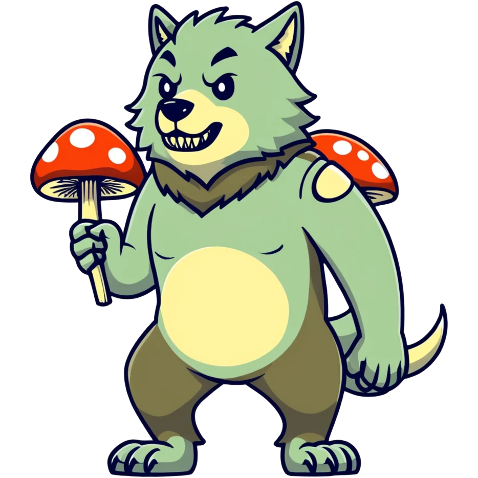 A very depressed werewolf with mushrooms on his back emoji