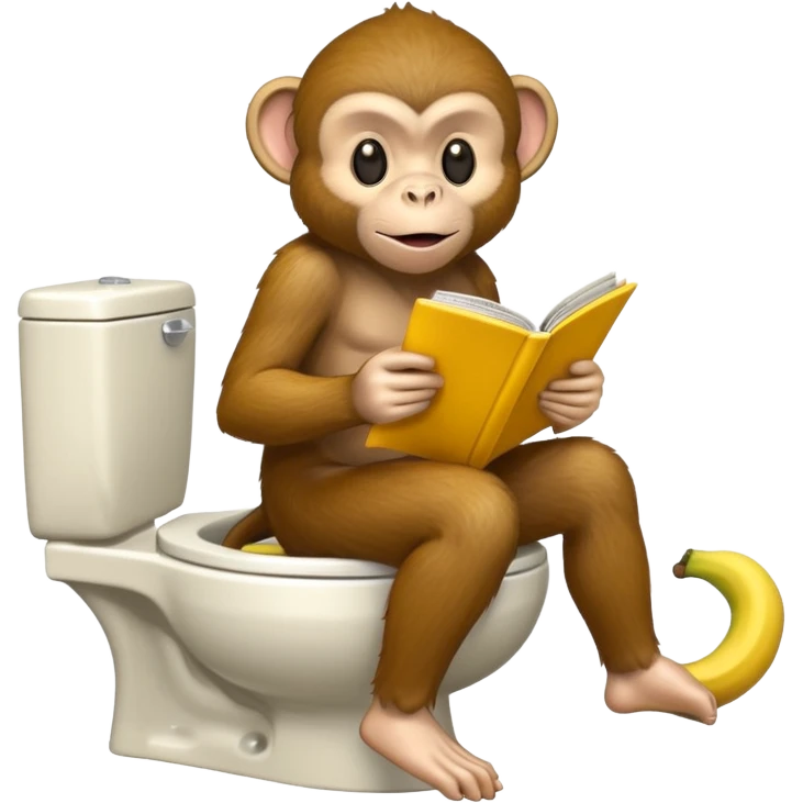 Monkey eating a banana and reading a comic while on the toilet emoji