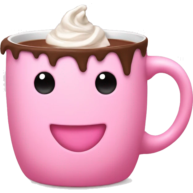 Cute pink mug with bow on the handle, hot chocolate emoji