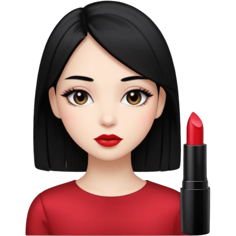 Siyah dümdüz saçlı makyajı soft ve ruju kiko  olan bir kız emoji