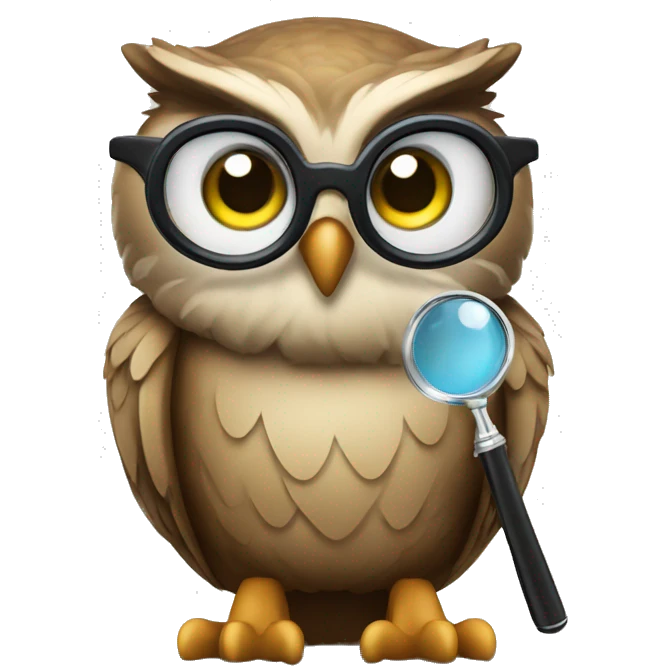 A wise owl with a magnifying glass emoji