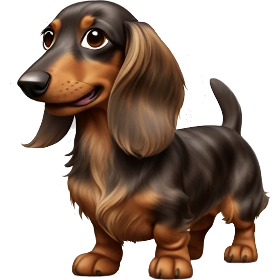 cheerful long-haired brown marble dachshund in full height on the side emoji