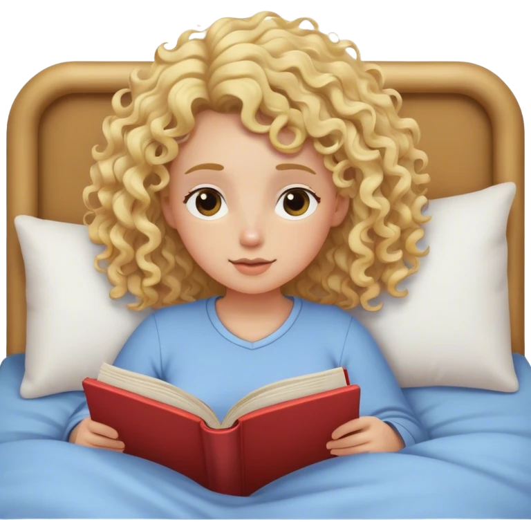 Curly blonde reading in bed emoji