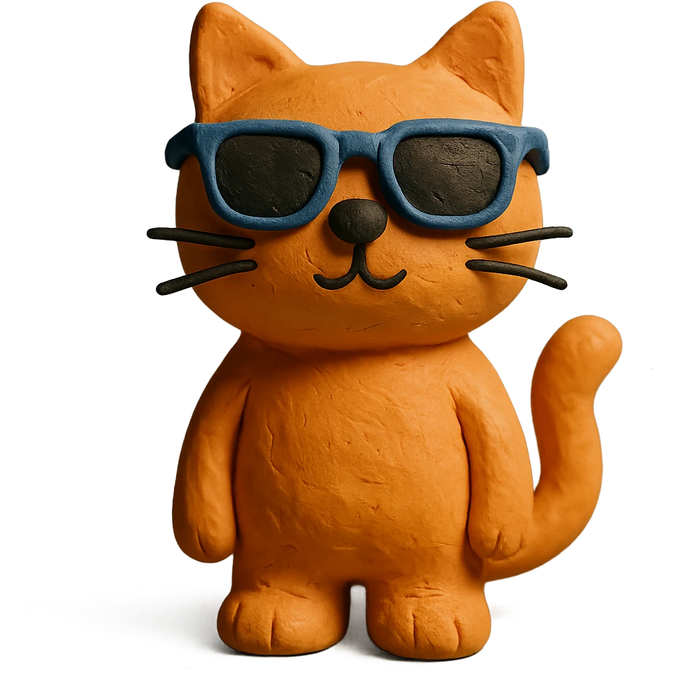 claymation style cat wearing sunglasses emoji