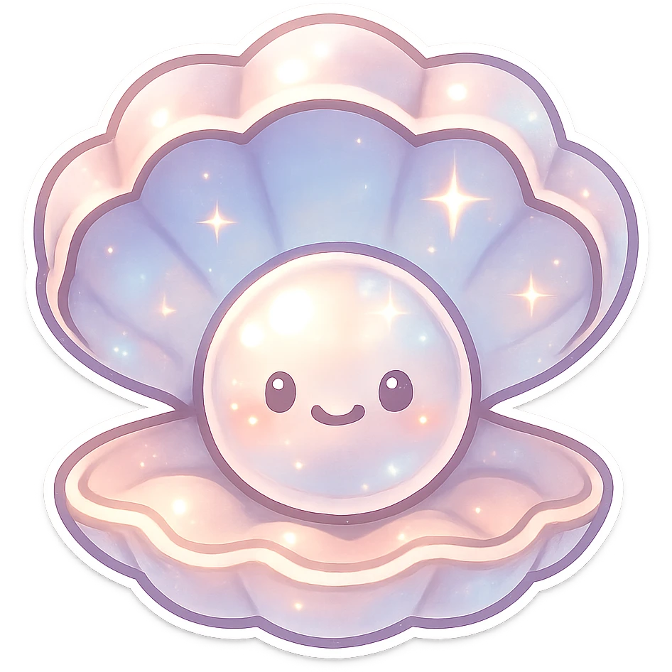 Shiny pearl oyster with a big pearl inside, pearlescent, shimmering, cute, shiny, no background emoji