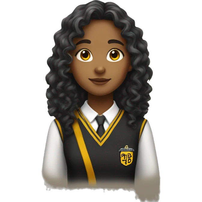  girl with long curly hair wearing Hufflepuff school uniform emoji