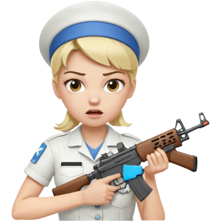 angry blonde nurse with an assault rifle emoji