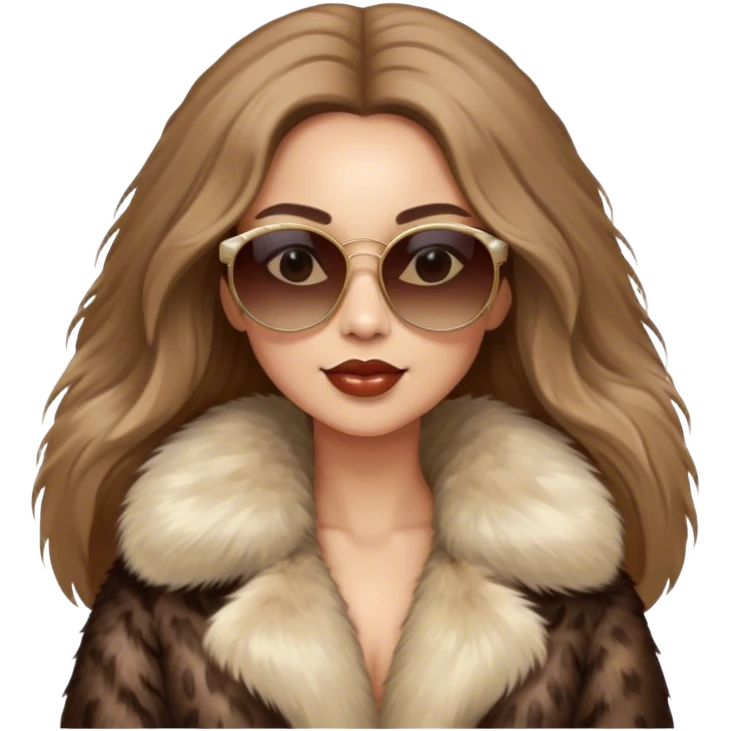 Beautiful realistic long hair light brunette mob wife with fur coat Sun Glasses emoji