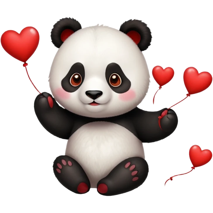 cute panda with brown eyes juggling hearts emoji