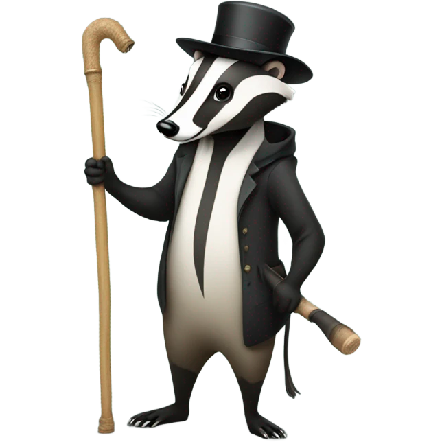 Badger on stilts with hat and cane emoji