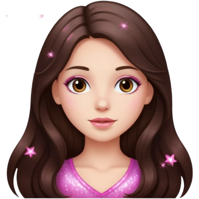 pink sparkles emoji of a long hair brunette emoji