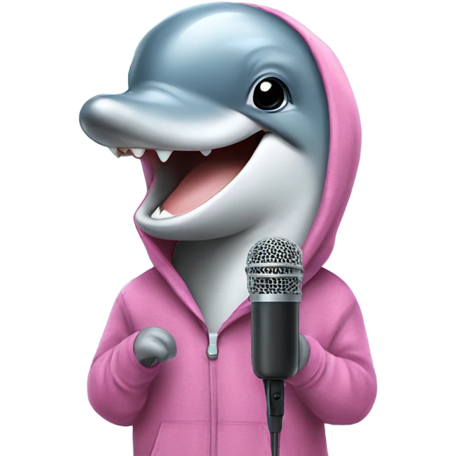Dolphin wearing a hoodie singing with a microphone  emoji
