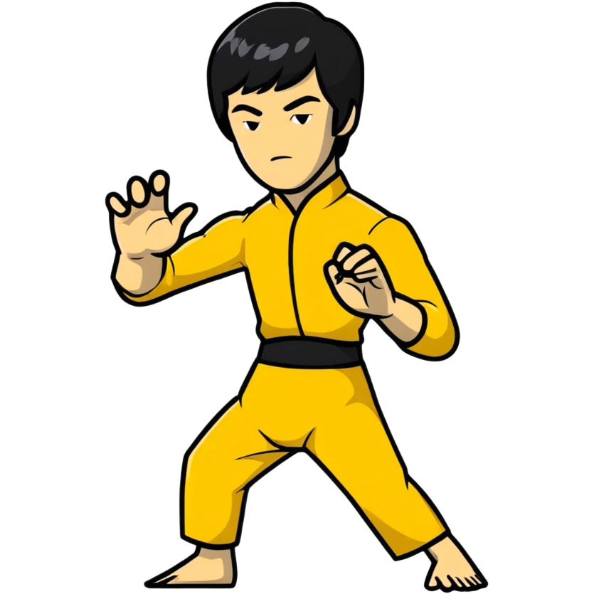 Bruce Lee with correctly proportioned hands and accurate fingers in kung fu position emoji