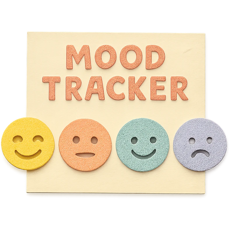 soft pastel mood tracker with round smiley faces, no shadow, minimalist paper craft style emoji
