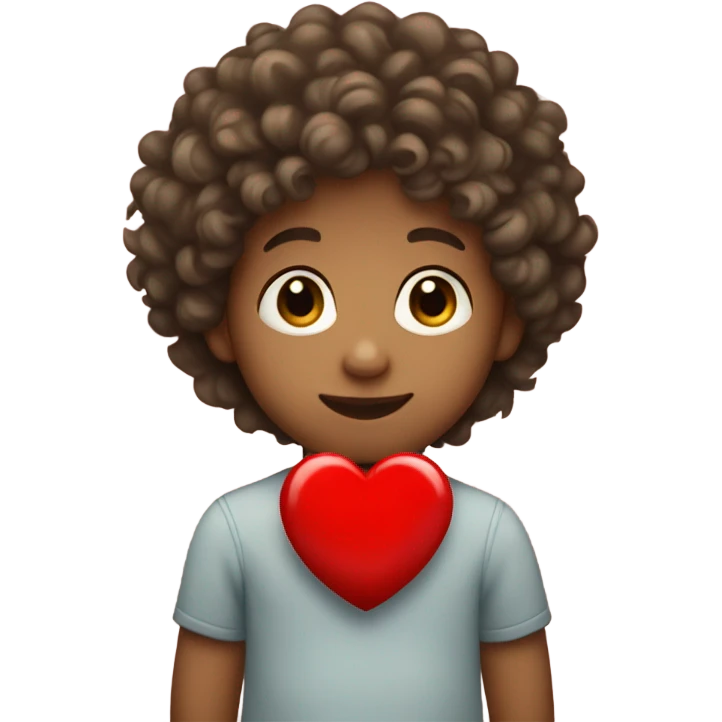 Little boy with curly hair light skinned holding a red heart emoji