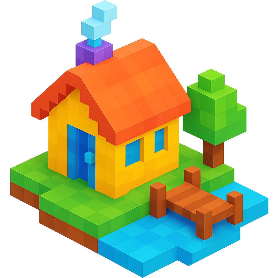 a small lakeside cottage in voxel style emoji