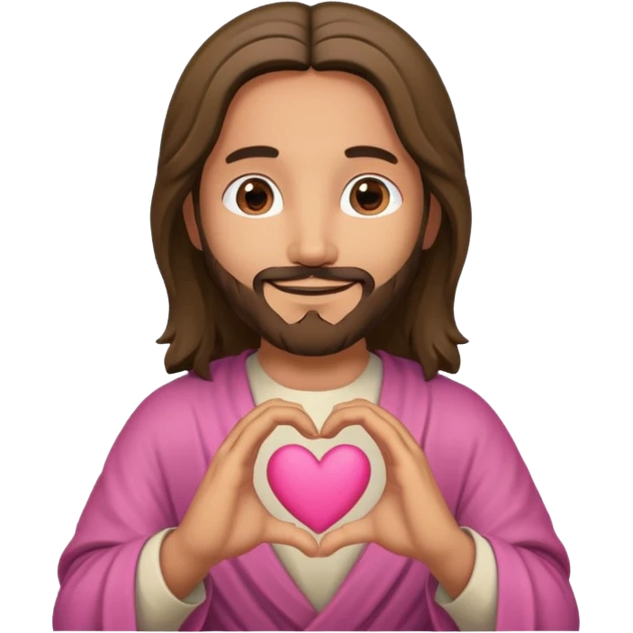 Jesus holding his hands together to make a pink heart emoji