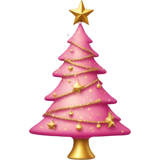 pink christmas tree with gold ornaments and a star emoji