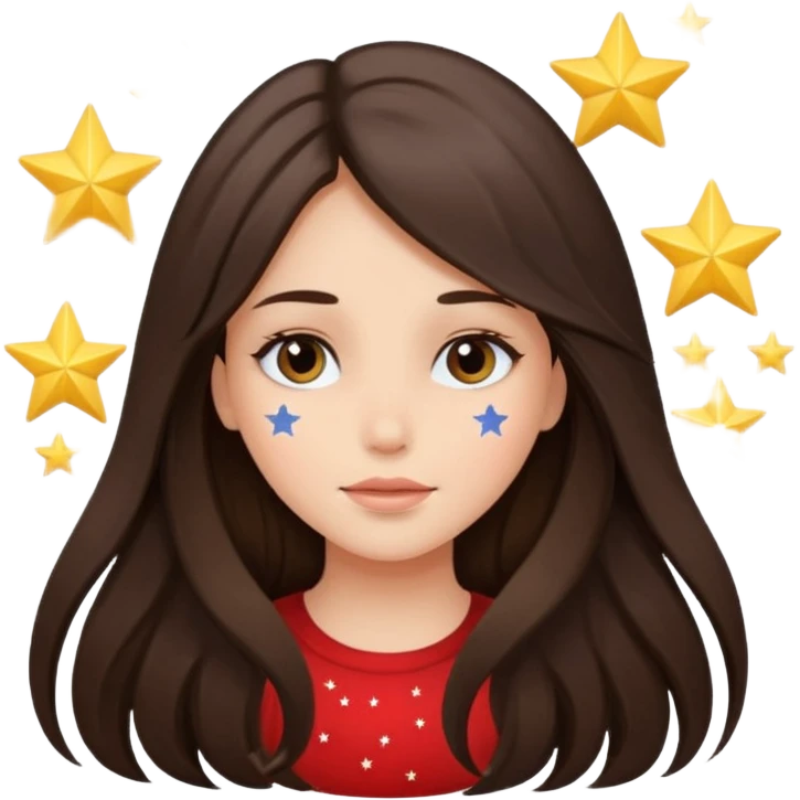 brunette long hair girl with stars instead of eyes on face  emoji