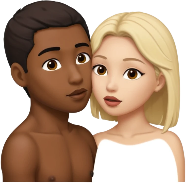 Nude light-skinned female giving fellatio to darker-skinned asian male emoji