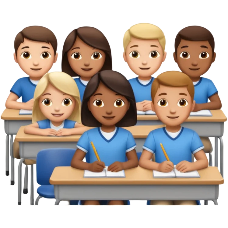 school children sitting in a row behind their school desks emoji
