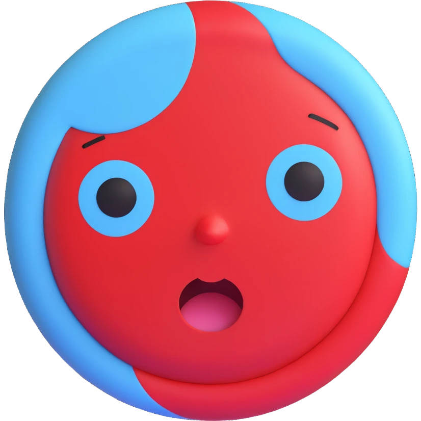 circle with jealous expression, baby blue and red colors, Microsoft 3D Fluent style emoji