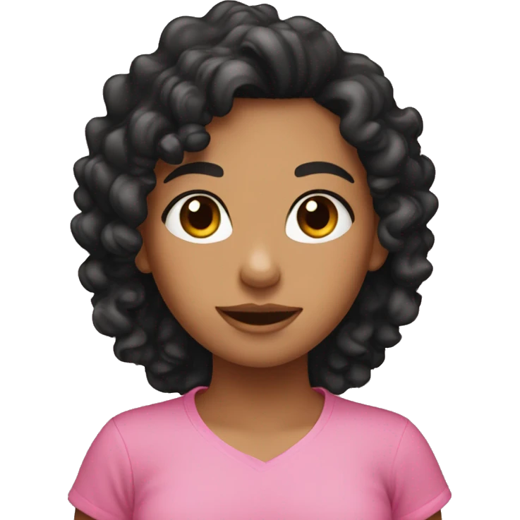 tan girl with black curly hair and pink shirt  emoji