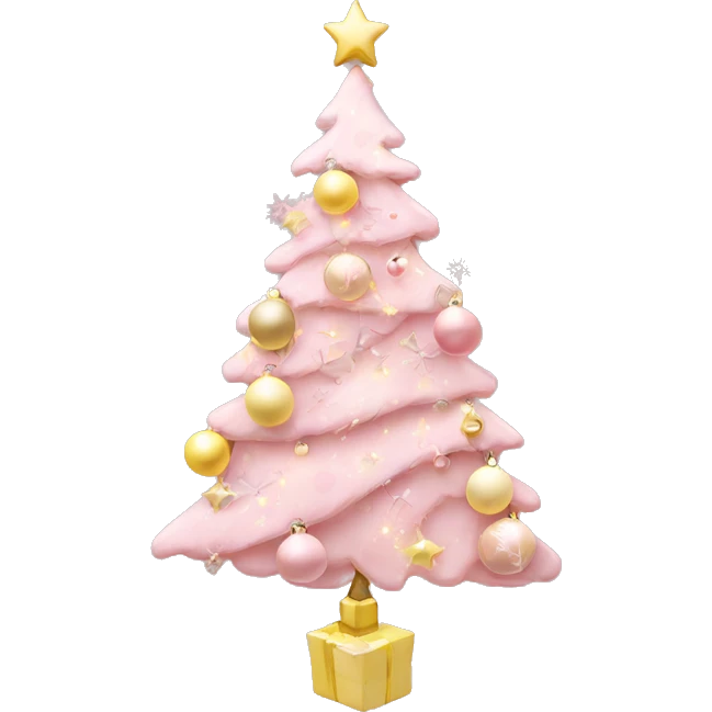 pastel pink christmas tree with pastel pink and pastel yellow ornaments，more details emoji