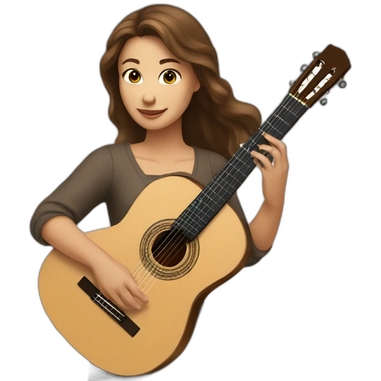 woman brown hair playing classical guitar emoji