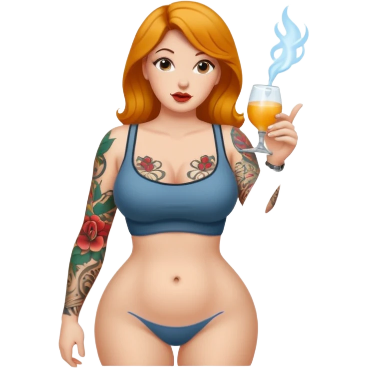 A naked white curvy woman with tattoos who is slim and is giving a blowjob  emoji