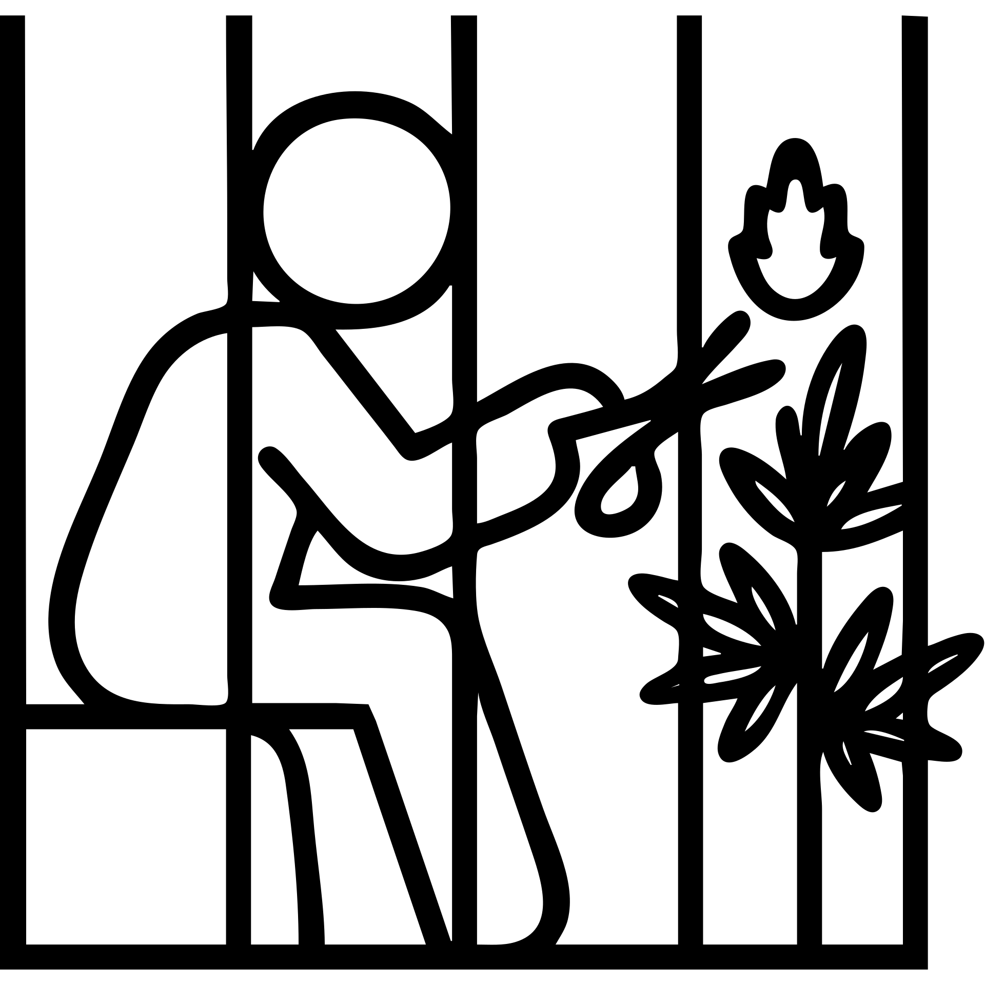 Simple outlined icon of a man sitting behind bars, trimming cannabis buds with scissors. emoji