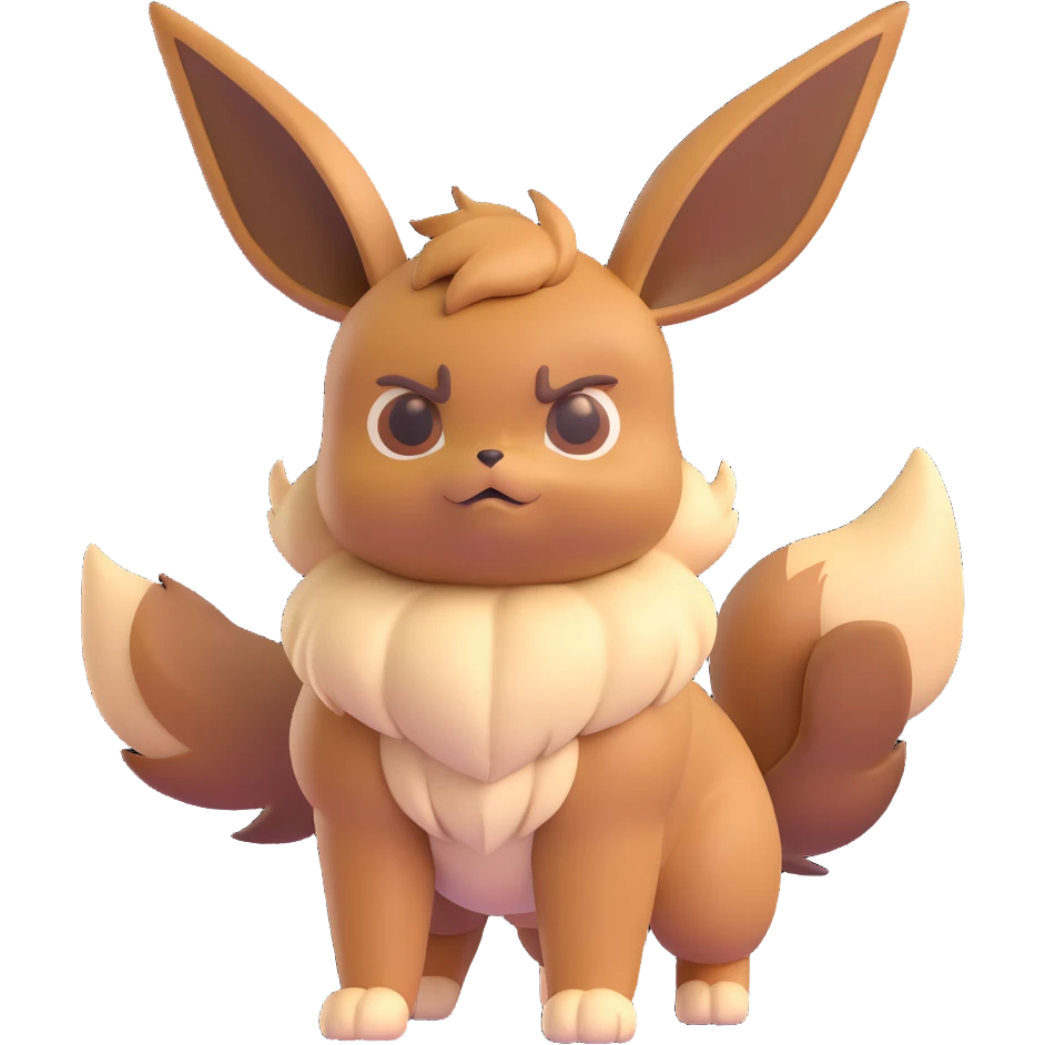 Grumpy Eevee, intimidating posture, classic Microsoft emoji style from Windows 10 2019 emoji
