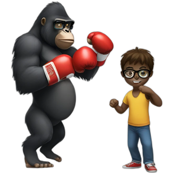 Gorilla boxing a Boy with glasses emoji